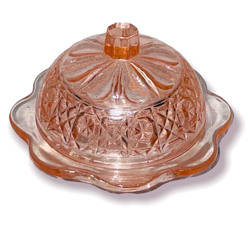 vtg mini mosser glass pink kids hostess party set Cream Sugar Cloche Basket - Picture 4 of 5